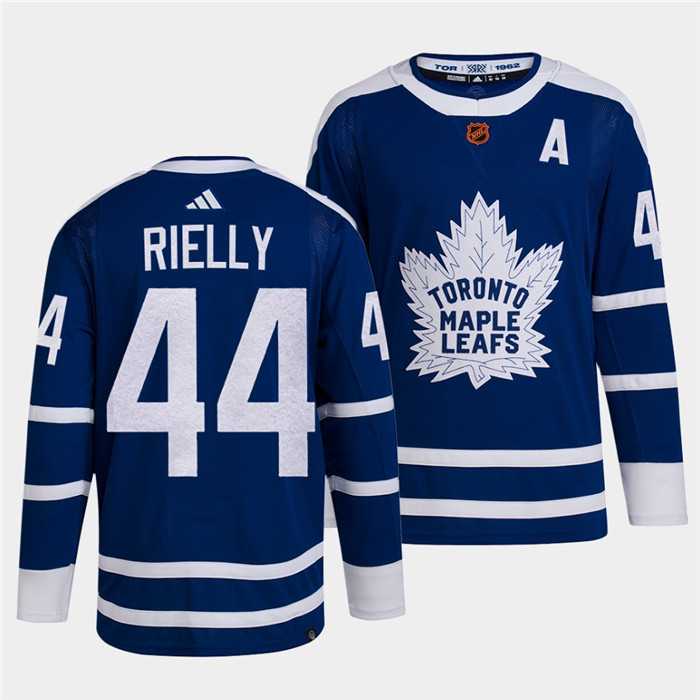 Mens Toronto Maple Leafs Black #44 Morgan Rielly Blue 2022 Reverse Retro Stitched Jersey Dzhi